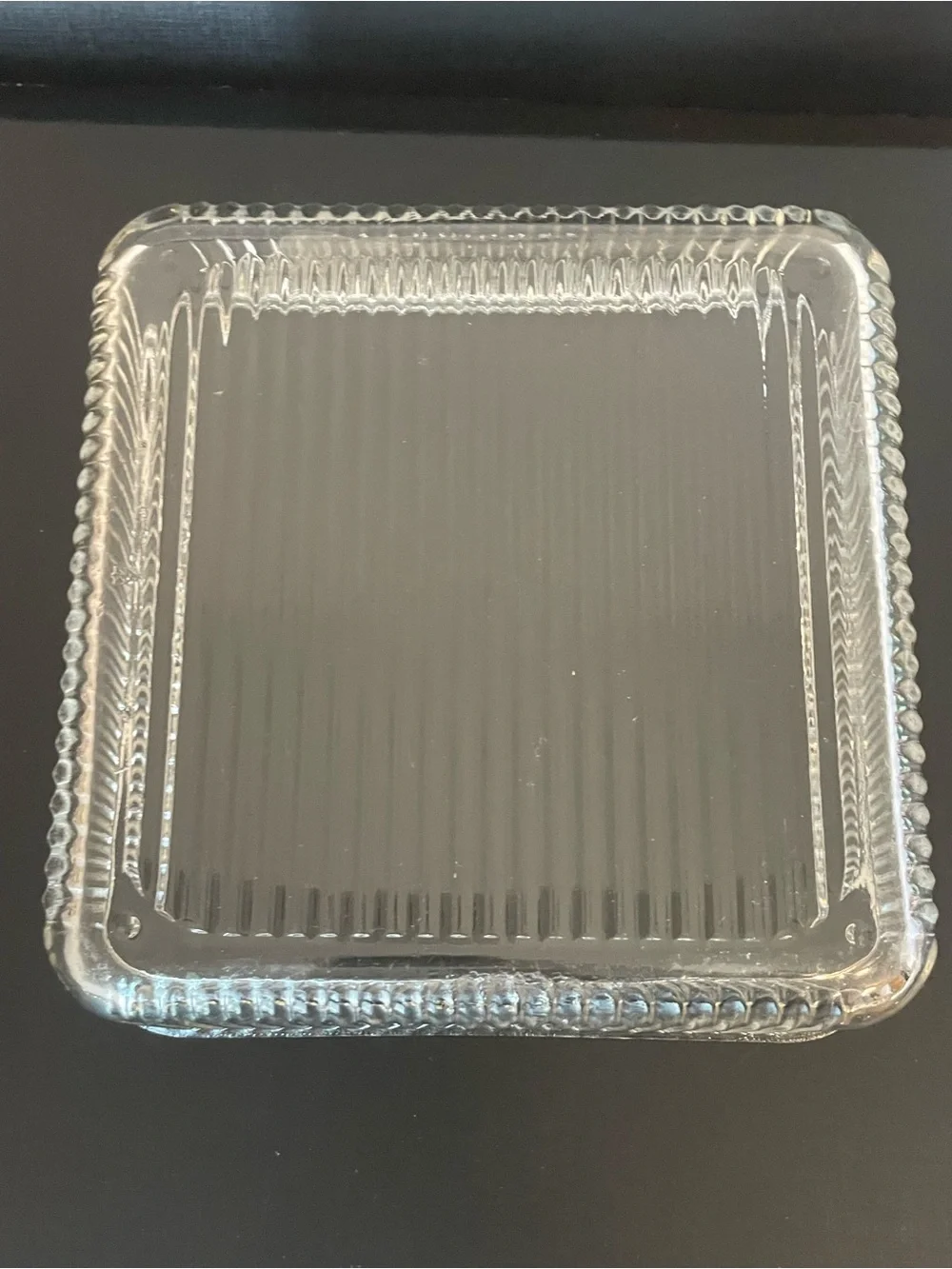 Vintage Federal Glass Square Refrigerator Dish Ribbed Sides Vegetable Motif Lid